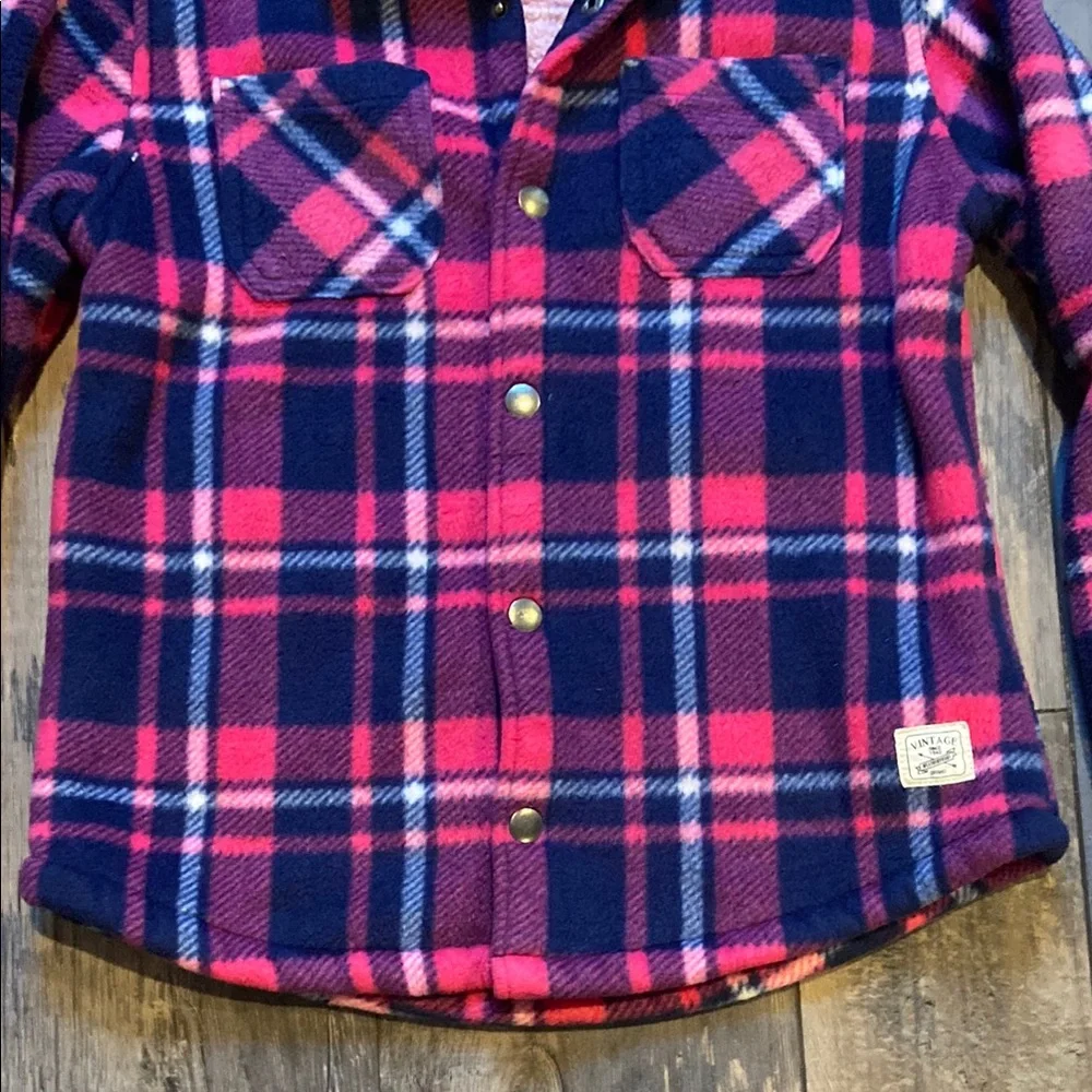 Weatherproof Vintage Girls Flannel Plaid Jacket Coat Fleece Blue Pink Sz 10/12 M